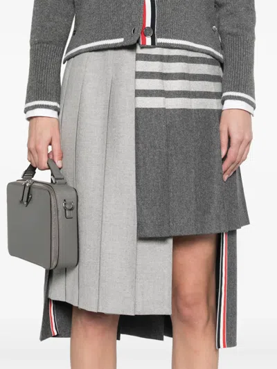 Thom Browne 4 Bar Stripes Pleated Midi Skirt In Gray