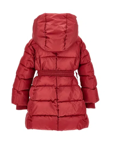 Monnalisa Down Jacket With Belt And Hood In Red