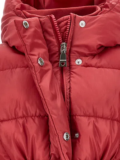 Monnalisa Down Jacket With Belt And Hood In Red