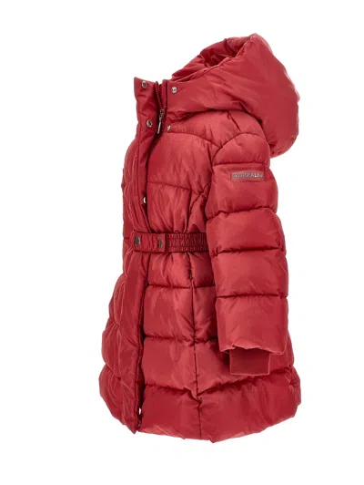 Monnalisa Down Jacket With Belt And Hood In Red