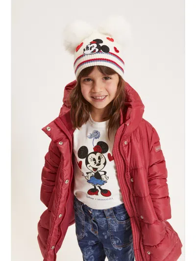 Monnalisa Down Jacket With Belt And Hood In Red