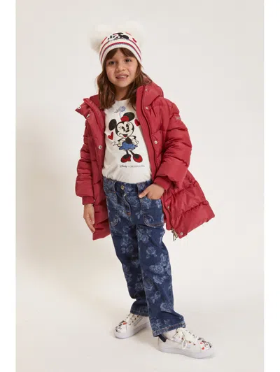 Monnalisa Down Jacket With Belt And Hood In Red