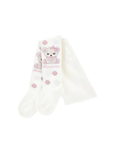 Monnalisa Jacquard Teddy Bear Tights In White