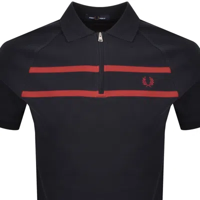 Fred Perry Pique Zip Neck Polo T Shirt Navy In Blue