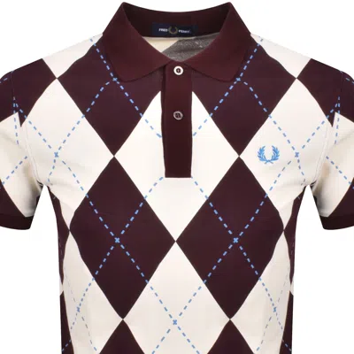Fred Perry Argyle Print Polo T Shirt Ecru In Multi