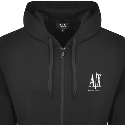 Armani Exchange Full Zip Logo Hoodie Black In Black
