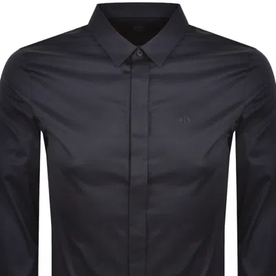 Armani Exchange Slim Fit Long Sleeved Shirt Navy In Black
