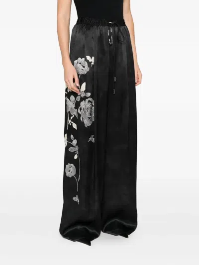 Ermanno Scervino Floral-print Drawstring-waist Trousers In Black