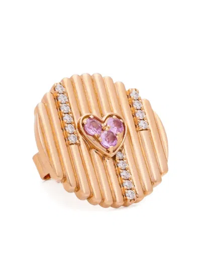 Kalthams Pavilion Jewellery 18k Rose Gold Heart Diamond And Sapphire Earrings