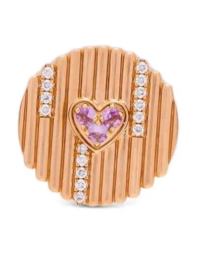 Kalthams Pavilion Jewellery 18k Rose Gold Heart Diamond And Sapphire Earrings