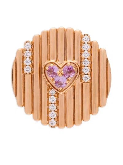 Kalthams Pavilion Jewellery 18k Rose Gold Heart Diamond And Sapphire Earrings
