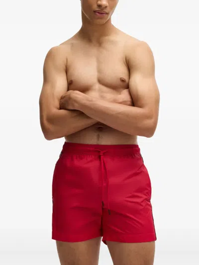 Hugo Boss Logo-tape Swim Shorts In Red