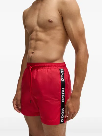 Hugo Boss Logo-tape Swim Shorts In Red
