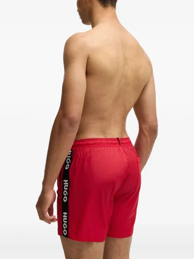 Hugo Boss Logo-tape Swim Shorts In Red