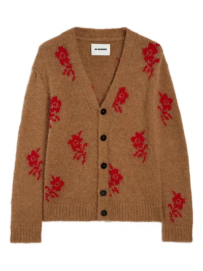 Jil Sander Flower Intarsia-knit Cardigan In Brown
