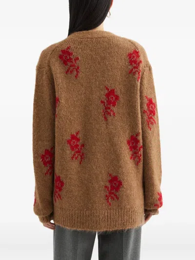 Jil Sander Flower Intarsia-knit Cardigan In Brown