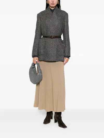 Brunello Cucinelli Herringbone Monili Wool-blend Tweed Blazer In Gray