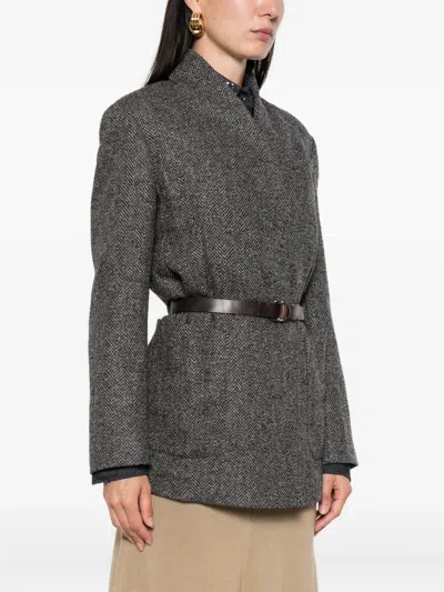 Brunello Cucinelli Herringbone Monili Wool-blend Tweed Blazer In Gray
