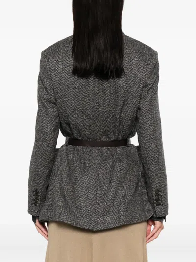 Brunello Cucinelli Herringbone Monili Wool-blend Tweed Blazer In Gray
