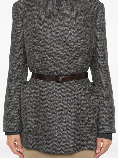 Brunello Cucinelli Herringbone Monili Wool-blend Tweed Blazer In Gray