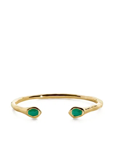 Monica Vinader Gold Odyssey Gemstone Open Cuff Green Onyx In Gold