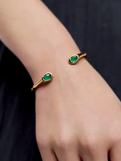 Monica Vinader Gold Odyssey Gemstone Open Cuff Green Onyx In Gold