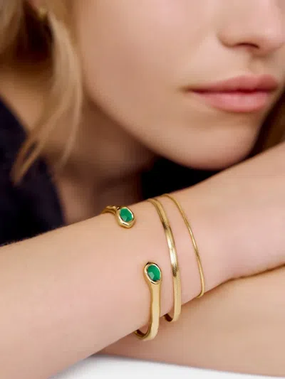 Monica Vinader Gold Odyssey Gemstone Open Cuff Green Onyx In Gold