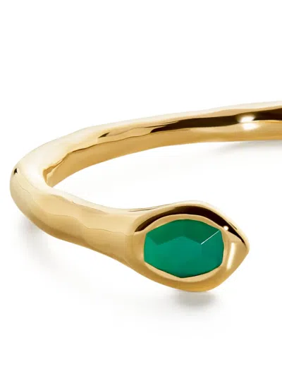 Monica Vinader Gold Odyssey Gemstone Open Cuff Green Onyx In Gold