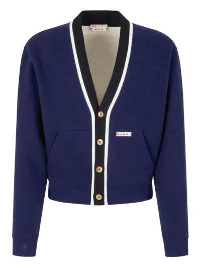 Marni Contrasting-trim Cardigan In Blue