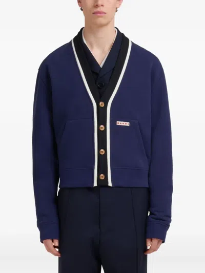 Marni Contrasting-trim Cardigan In Blue