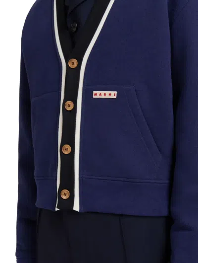 Marni Contrasting-trim Cardigan In Blue