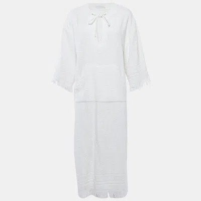 Pre-owned Zimmermann White Palm Tree Terry Cotton Fringed Kaftan Dress M