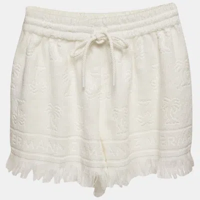 Pre-owned Zimmermann White White Palm Tree Terry Cotton Fringed Shorts M