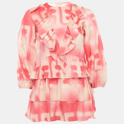 Pre-owned Elisabetta Franchi Kids Pink Printed Cotton Ruffled Dress 10-14 Yrs