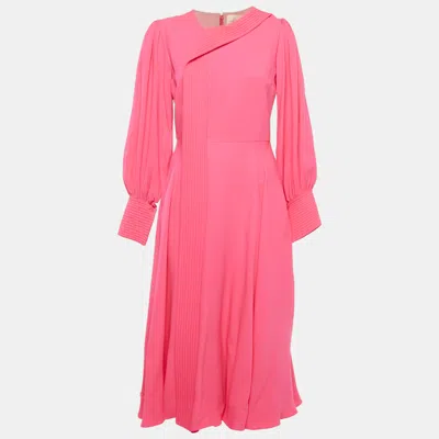 Pre-owned Roksanda Ilincic Pink Quilted Panel Silk Crepe Adyn Midi Dress M