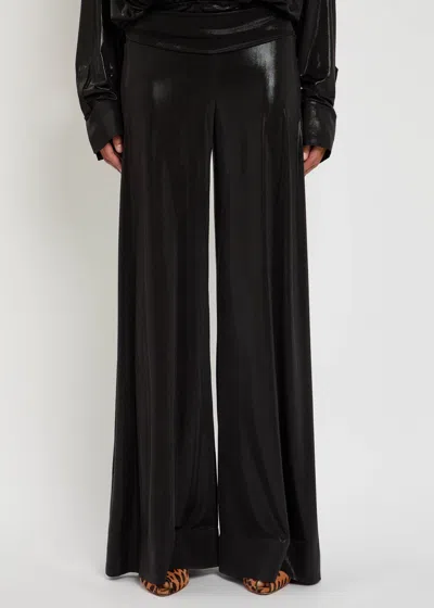 Norma Kamali Elephant Pearlescent Stretch-jersey Trousers In Black