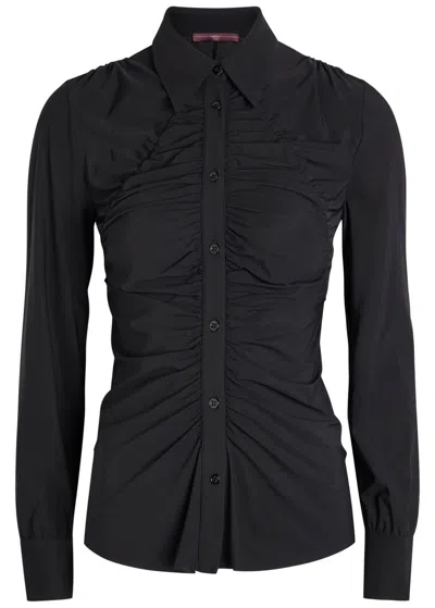 High Tether Ruched Stretch-jersey Shirt In Black
