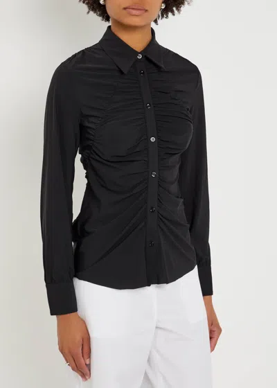 High Tether Ruched Stretch-jersey Shirt In Black