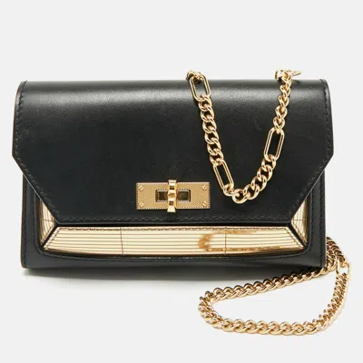 Pre-owned Bally Black/gold Leather Suzy Chain Clutch