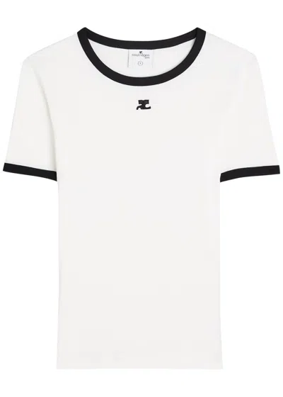 Courrèges Cotton T-shirt With Contrasting Logo Trim