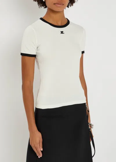 Courrèges Cotton T-shirt With Contrasting Logo Trim