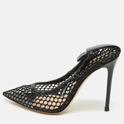Pre-owned Gianvito Rossi Black Leather And Net Alisia Pumps Size 38.5