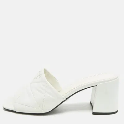 Pre-owned Prada White Quilted Leather Slide Sandals Size 38