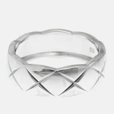 Pre-owned Chanel Coco Crush Ring Medium Size White Gold 18k Fashion No Stone Band Ring Silver