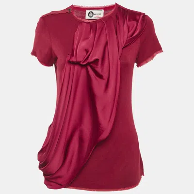 Pre-owned Lanvin Red Jersey Satin Drape Trim Detail Top S