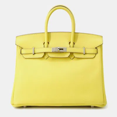 Pre-owned Hermes Birkin 25 Verso Lime/blue Blue Taurillon Novillo Bag In Yellow