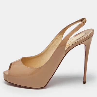 Pre-owned Christian Louboutin Beige Patent Leather Private Number Slingback Pumps Size 39 In Sand