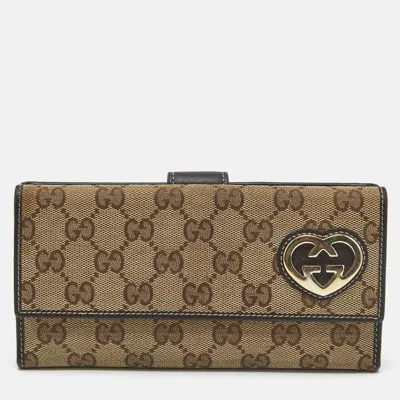 Pre-owned Gucci Beige/brown Gg Canvas Lovely Heart Continental Wallet In Sand