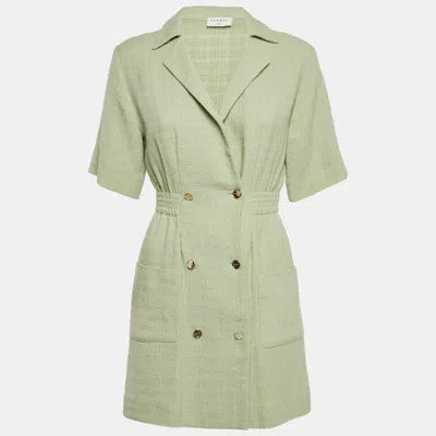 Pre-owned Sandro Green Tweed Button Front Double Breasted Mini Dress S