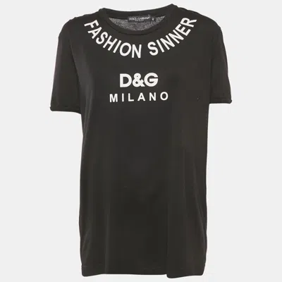 Pre-owned Dolce & Gabbana Black Printed Cotton Crew Neck T-shirt M